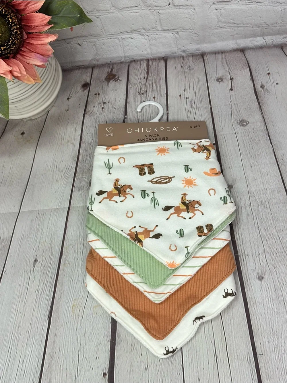 NWT chick pea Western Ranch Baby Bandana Bibs 5pc cowboy horse